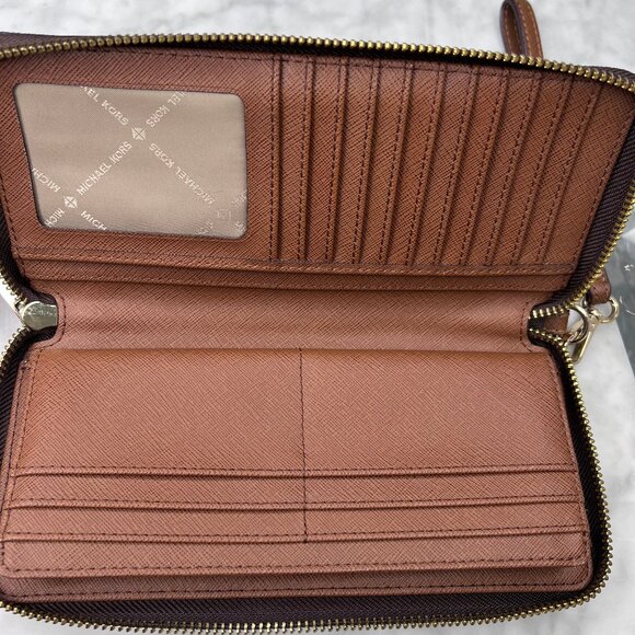 Michael Kors Continental Wallet JetSet Zippered Large Brown Wristlet Leather - Picture 2 of 16